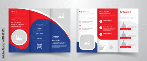 Red and blue medical healthcare business modern trifold brochure template