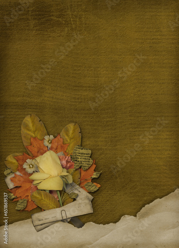 Grunge card  in scrapbooking style, with bouquet