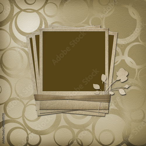 The polaroid with rose and ribbons on abstract background