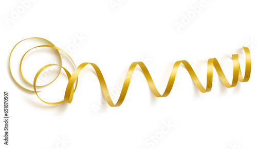 Gold satin ribbon isolated on white background. Vector of curved tape.