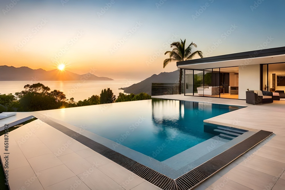 swimming pool at sunset