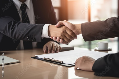 Business success, Real estate agents and customers shake hands to congratulate after signing a contract to buy a house with land and insurance, handshake and Good response concept. photo