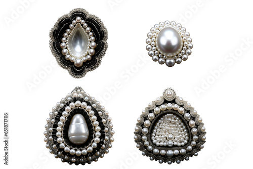 Fototapeta Black and gold pearls brooch designs, generative AI