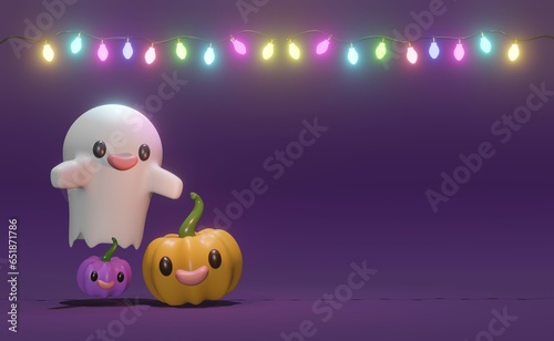 Cute Halloweens icon and colorful pumpkin 3d rendering in dark and white background for festival, holiday, Halloweens day and etc. photo