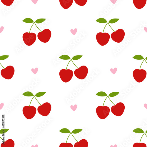 Seamless pattern with red cherry fruit 