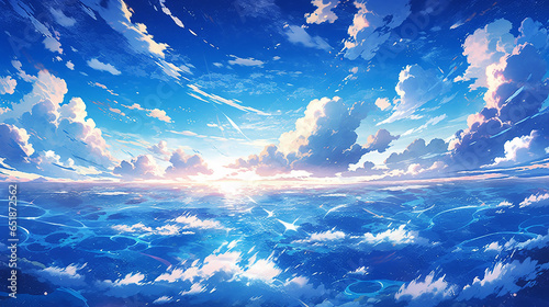 綺麗な青い空と雲、beautiful blue sky and clouds(AI)