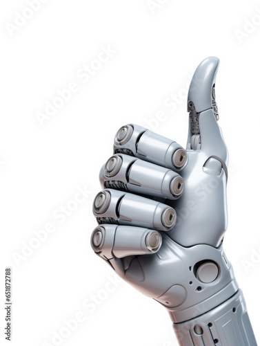 robot hand with a thumb up emoji white background