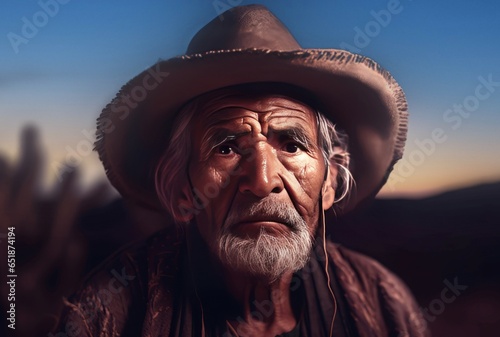 Old latino man with hat. Retired face. Generate Ai