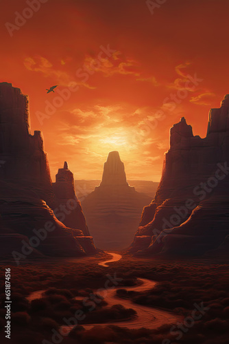 Fantasy Landscape of Monument Valley at Sunset.