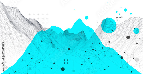 Abstract wireframe mountain background. Modern science or technology art elements. Surface illustration.