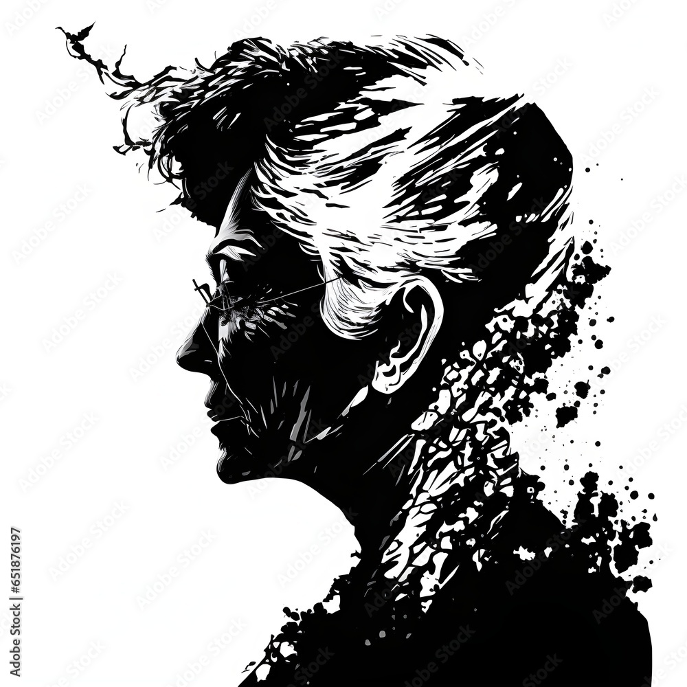Abstrack Black Outline Drawing Of A Silhouette Of An Old Lady In The abstrack-black-outline-drawing-of-a-silhouette-of-an-old-lady-in-the