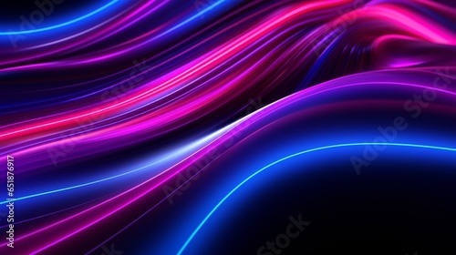 Abstract black background with pink and blue neon lines glowing in the ultraviolet spectrum..