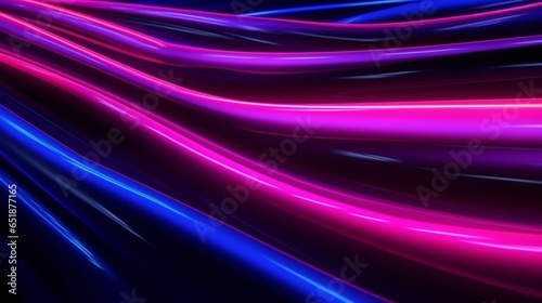 Abstract black background with pink and blue neon lines glowing in the ultraviolet spectrum. .