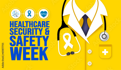 October is Healthcare Security and Safety Week background template. Holiday concept. background, banner, placard, card, and poster design template with text inscription and standard color. vector.