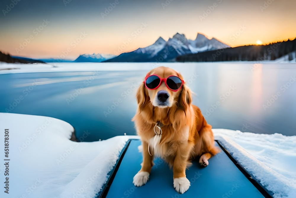 dog on the snow,dog,Labrador retriever and sunglasses,A dog with sunglasses resting,dog wearing sungleses and glases ,portrait of a dog,english bulldog wearing glasses,two dogs playing in the park gol - obrazy, fototapety, plakaty 