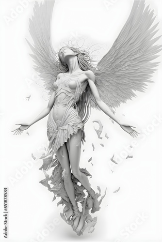 Concept Art White background Character design woman angel full body completely falls into the frame 3d super detailed 
