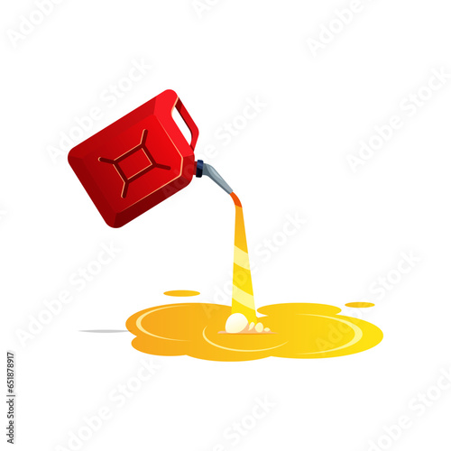 Pour gasoline canister.Red jerrycan with fuel.