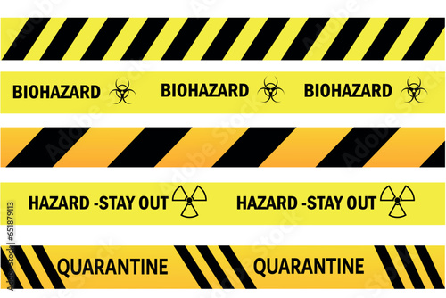 Tapes. Set of yellow and red warning tapes. Abstract warning lines for police, construction sites and medical industry. Collection of vector danger tapes.