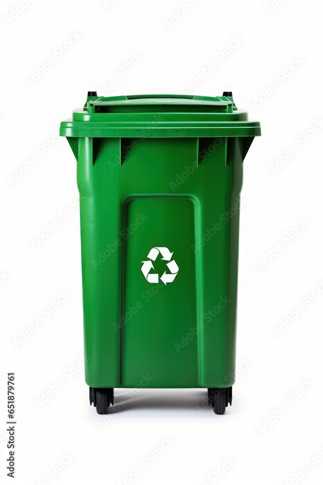 Green Garbage Container with Recycling Symbol, green recycling bin Green Garbage Container with Recycling Symbol, green recycling bin