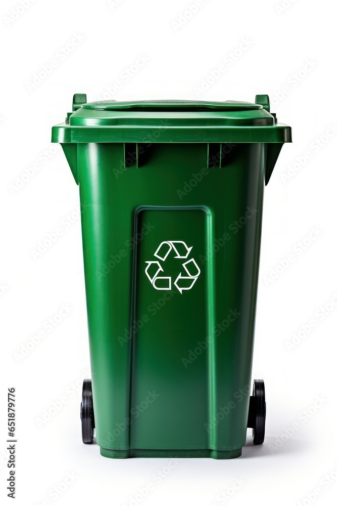 Green Garbage Container with Recycling Symbol, green recycling bin Green Garbage Container with Recycling Symbol, green recycling bin