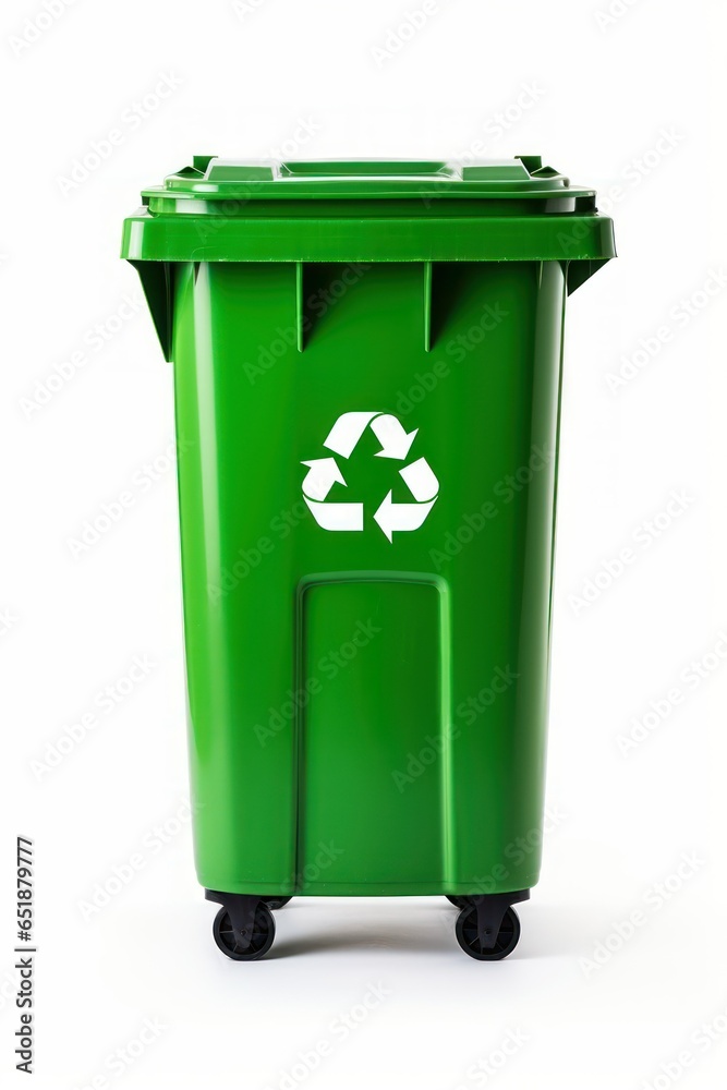 Green Garbage Container with Recycling Symbol, green recycling bin Green Garbage Container with Recycling Symbol, green recycling bin