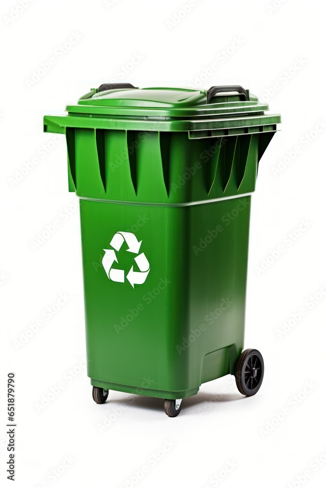 Green Garbage Container with Recycling Symbol, green recycling bin Green Garbage Container with Recycling Symbol, green recycling bin