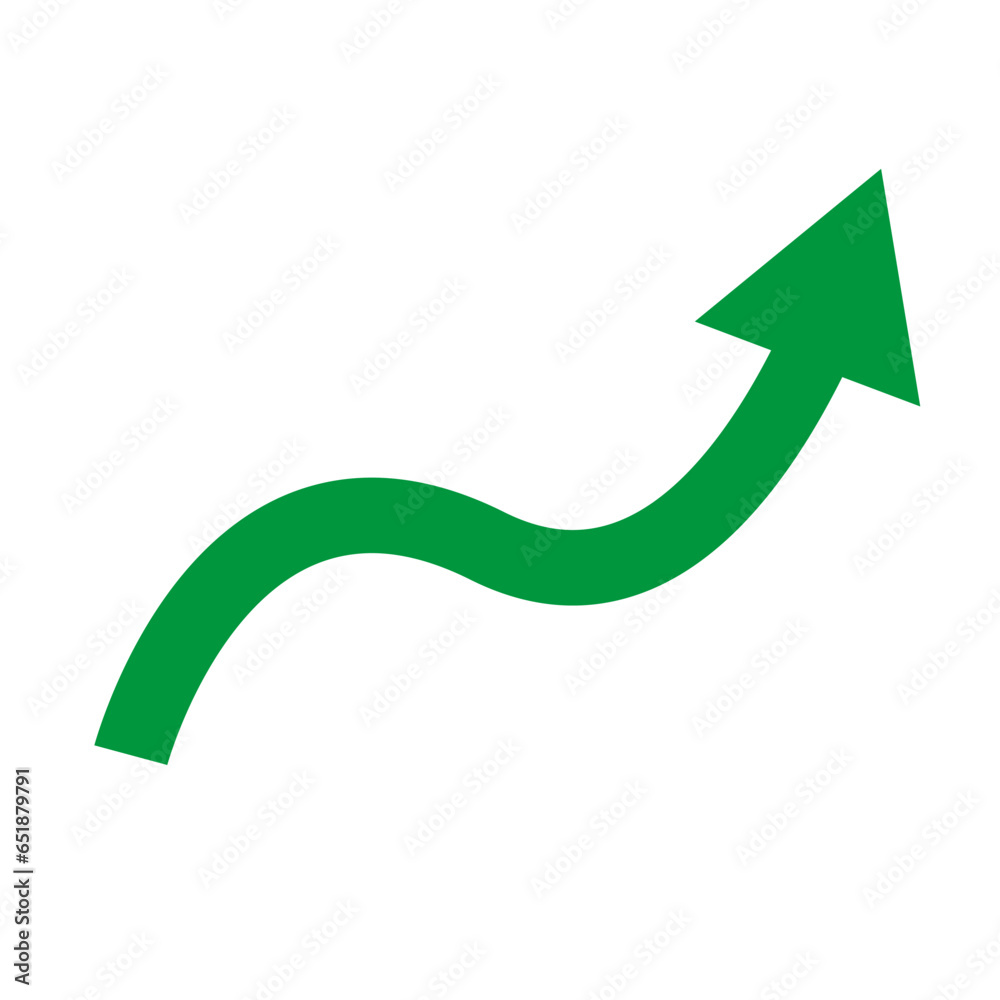 Green up arrow. Slowly rising. Vector. Green up arrow. Slowly rising. Vector.