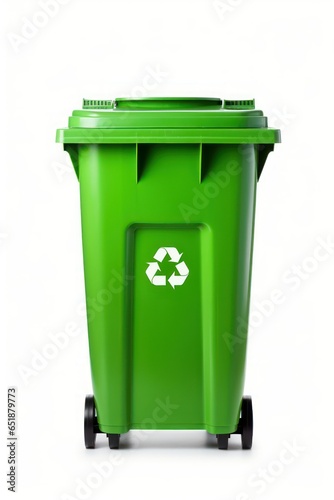 Green Garbage Container with Recycling Symbol, green recycling bin