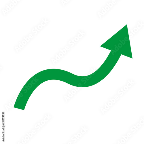 Green up arrow. Slowly rising. Vector.