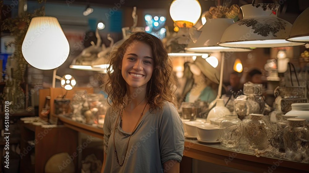 Young woman smiling confidently looking at camera in ceramics shop