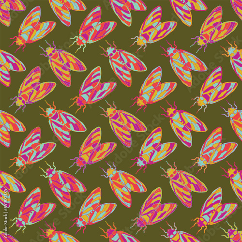 Cicada insects seamless pattern