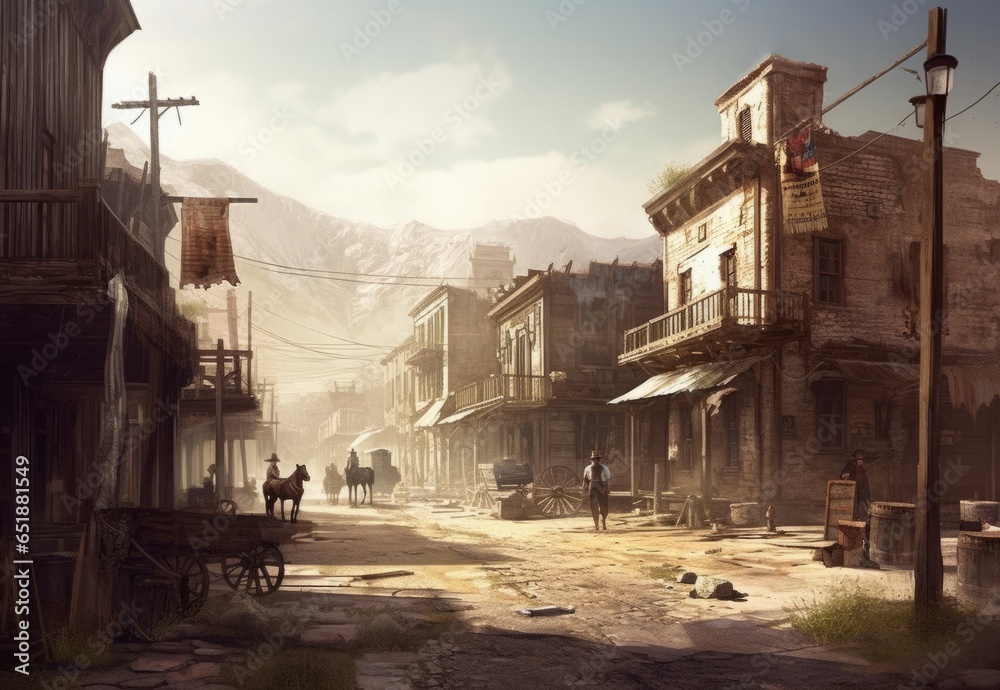 Wild west street. House village scene. Generate Ai Wild west street. House village scene. Generate Ai