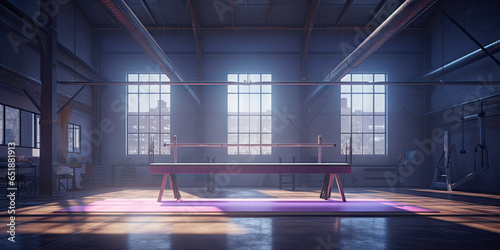 A cinematic and realistic gymnastics balance beam in a gymnastics gym © wiga