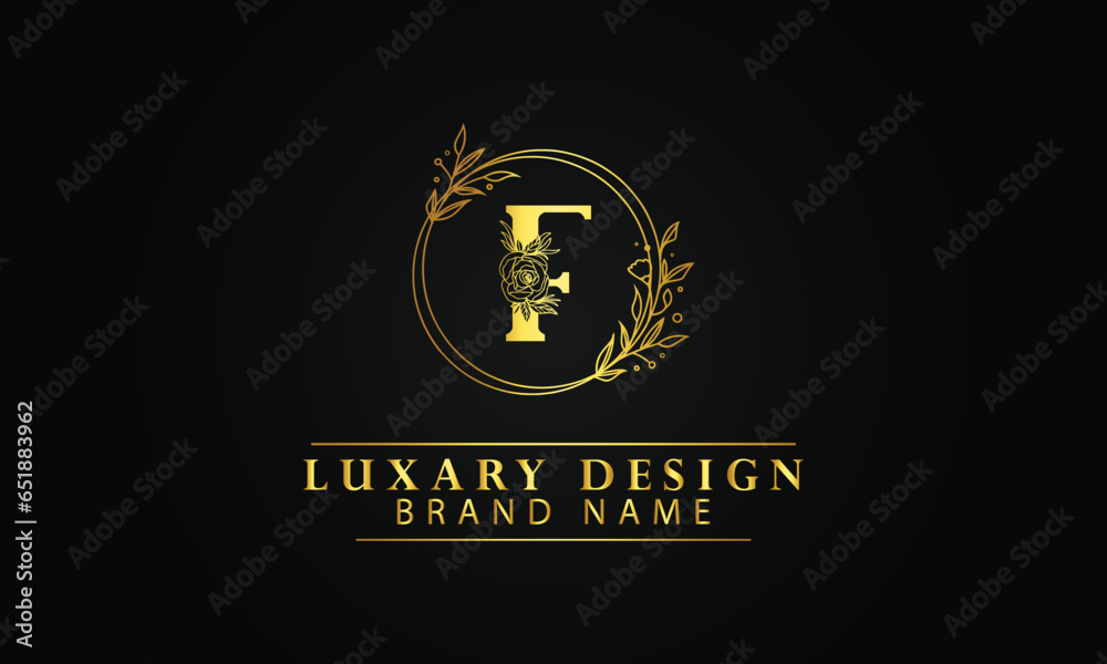 Letter F luxury circle flourish shape logo design template with black background
Letter F luxury circle flourish shape logo design template with black background