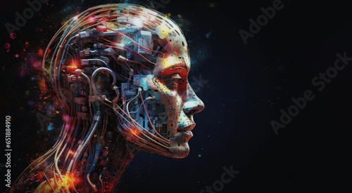 Tech-infused human head as AI creativity concept