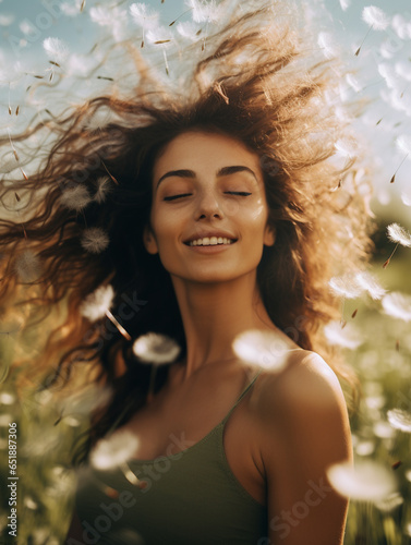 Beauty women fashion professional portraite with flying flowers and hairs © Maxim Sokolov