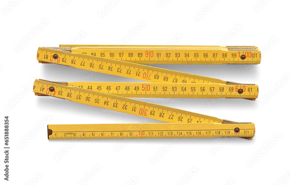 Yellow wooden meter on white background, including clipping path Yellow wooden meter on white background, including clipping path