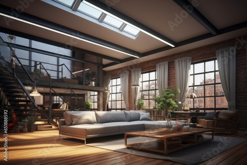 Modern interior design, light loft style. Living room © Denis