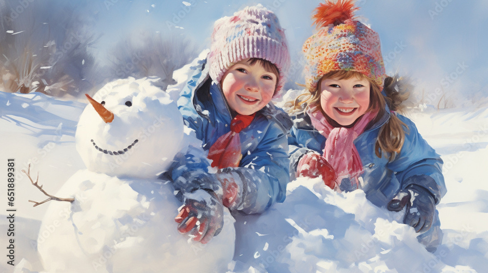 children making snowman