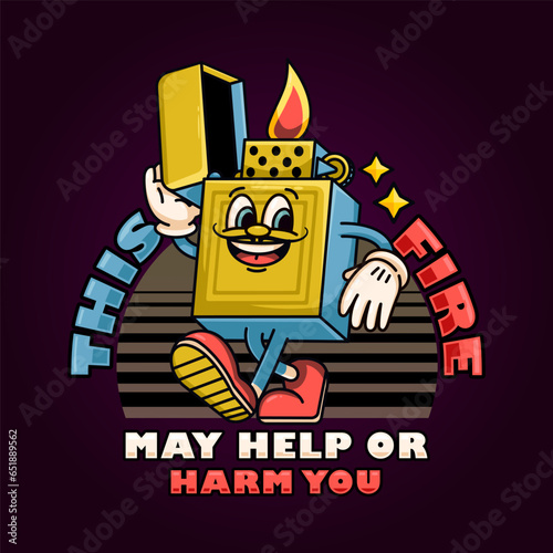 Vintage lighter cartoon mascot. Suitable for logos, mascots, t-shirts, stickers and posters
