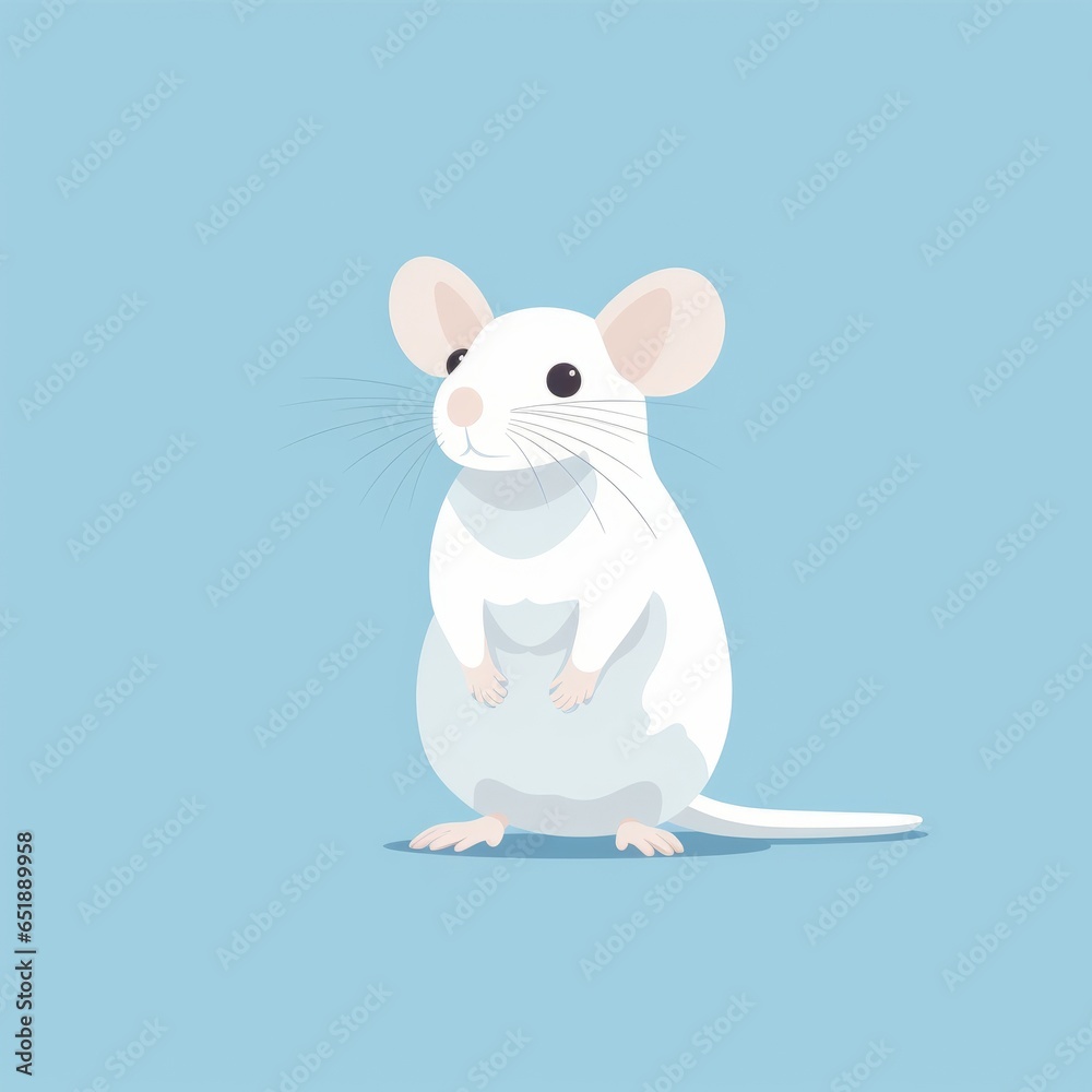 Minimalistic flat illustration of a rat or white mouse on blue