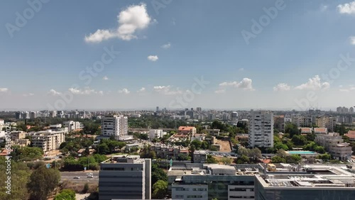 Herzliya city skyline overlooking the Mediterranean Sea, Aerial view photo