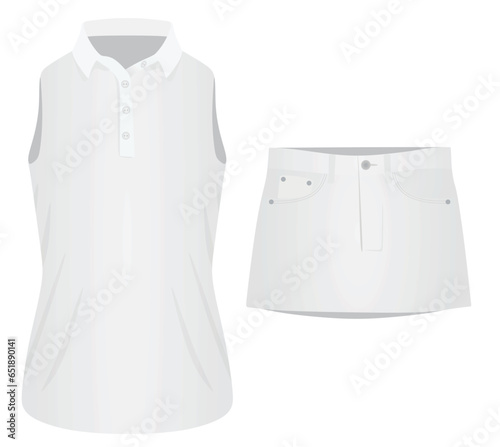 Women sleeveless polo t shirt and mini skirt. vector illustration