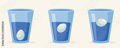Old Egg in Different Stages Getting Bad Vector Cartoon illustration. Egg float test of freshness for safe consumption 
