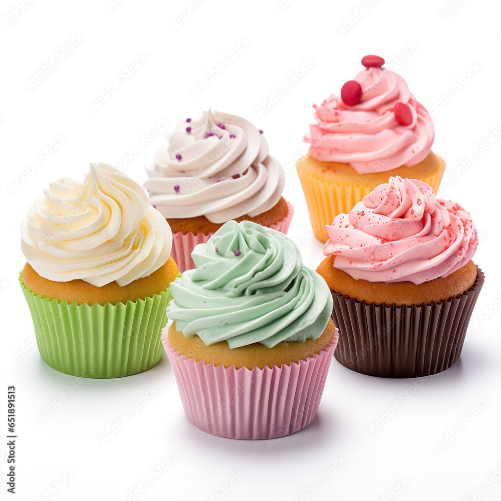 Cupcakes AI image illustration isolated on white background. Delicious tasty popular food concept. American favourite cuisine