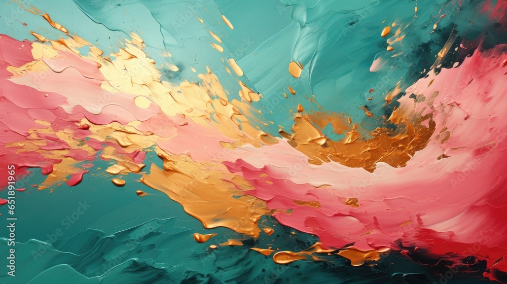Abstract background in light blue, pink and gold colors, brush stroke technique. Artistic painting with oil or acrylic paints. Drawing with paints. Generative AI. Abstract background in light blue, pink and gold colors, brush stroke technique. Artistic painting with oil or acrylic paints. Drawing with paints. Generative AI.