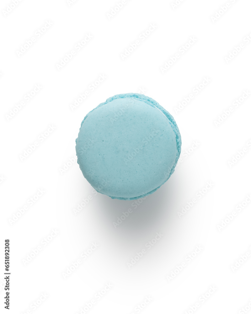 Blue french macaron top view isolated on white with shadow Blue french macaron top view isolated on white with shadow