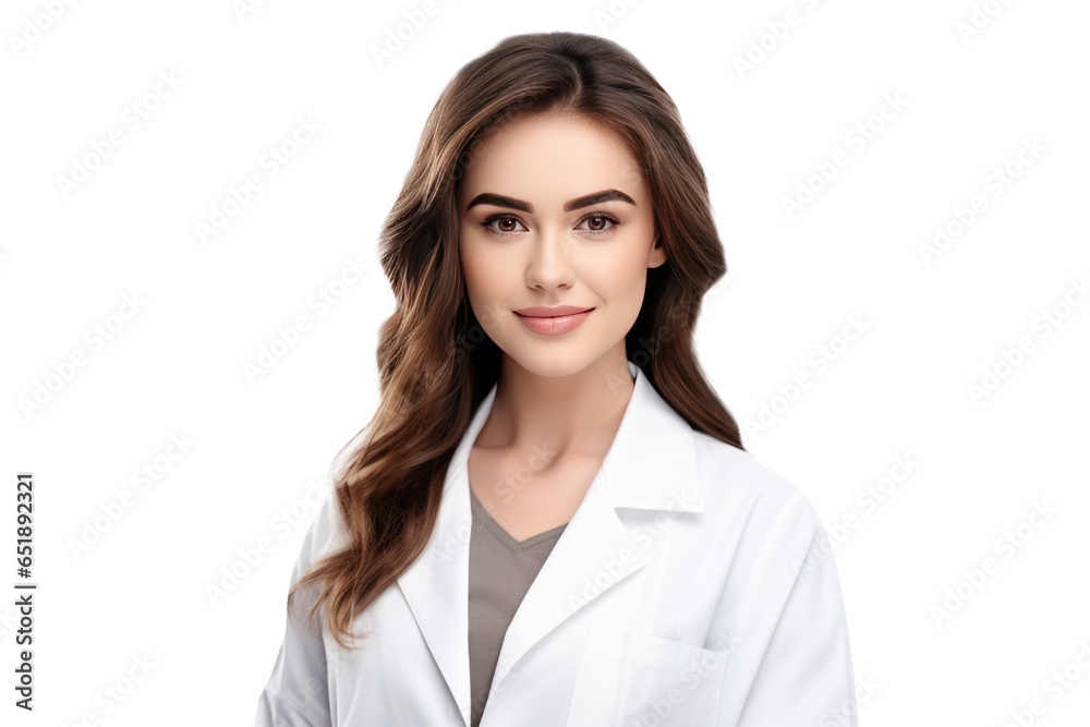 friendly young doctor woman with smile in medical uniform isolated on white transparent background for healthcare purposes friendly young doctor woman with smile in medical uniform isolated on white transparent background for healthcare purposes