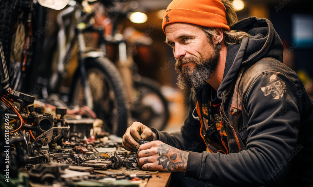 True Wheel Wisdom: Close-Up of a Bicycle Repairer at Work.