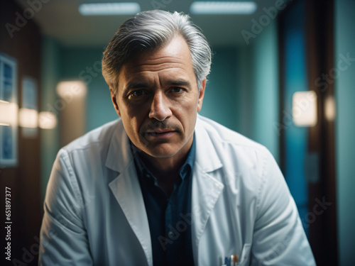 Portrait of male doctor in hospital ward.